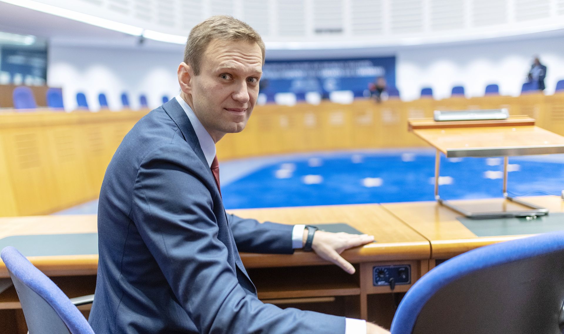 epa08613912 (FILE) - Russian opposition leader Alexei Navalny waits before a hearing for the delivery of the European Court of Human Rights (ECHR) Grand Chamber judgment regarding his case against Russia at the court in Strasbourg, France, 15 November 2018 (reissued 20 August 2020). Navalny’s spokeswoman Kira Yarmysh said on social media on 20 August that the opposition leader and staunch critic of President Vladimir Putin was taken to hospital for alleged poisoning after he started feeling unwell during a flight from Siberia to Moscow. The plane made an emergency landing in the city of Omsk.  EPA/PATRICK SEEGER