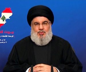 Hezbollah leader Nasrallah gives speech after Beirut blast Hezbollah leader Sayyed Hassan Nasrallah gives a televised speech following Tuesday's blast in Beirut's port area, Lebanon August 7, 2020 in this still picture taken from a video. AL-MANAR/Handout via REUTERS THIS IMAGE HAS BEEN SUPPLIED BY A THIRD PARTY. NO RESALES. NO ARCHIVES. AL-MANAR