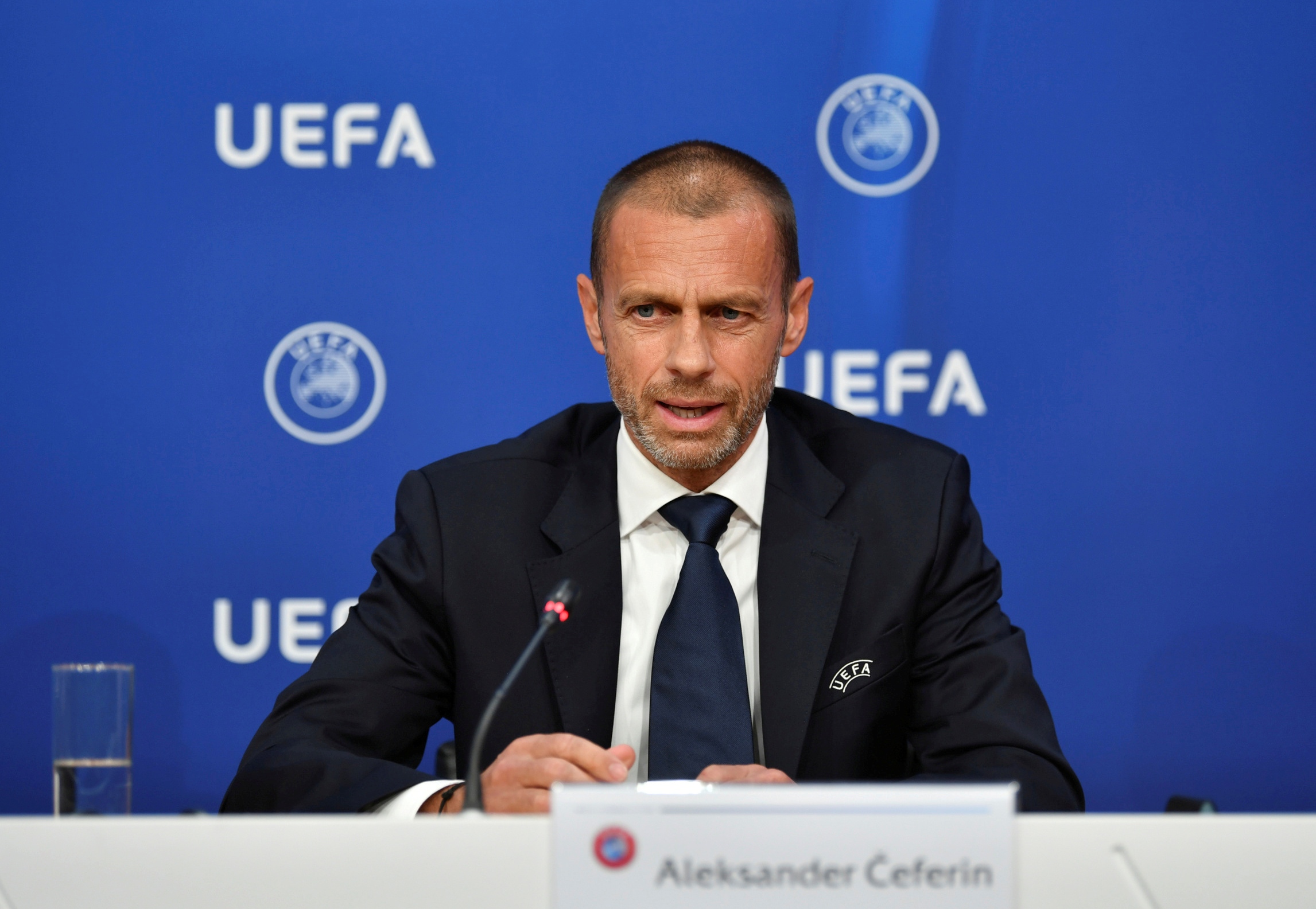 UEFA Executive Committee Press Conference Soccer Football - UEFA Executive Committee Press Conference - Nyon, Switzerland - June 17, 2020 UEFA president Aleksander Ceferin during a press conference following the UEFA Executive Committee meeting at the UEFA headquarters  UEFA Pool/Handout via REUTERS ATTENTION EDITORS - THIS IMAGE HAS BEEN SUPPLIED BY A THIRD PARTY.  NO RESALES. NO ARCHIVES REFILE - ADDING RESTRICTIONS HANDOUT
