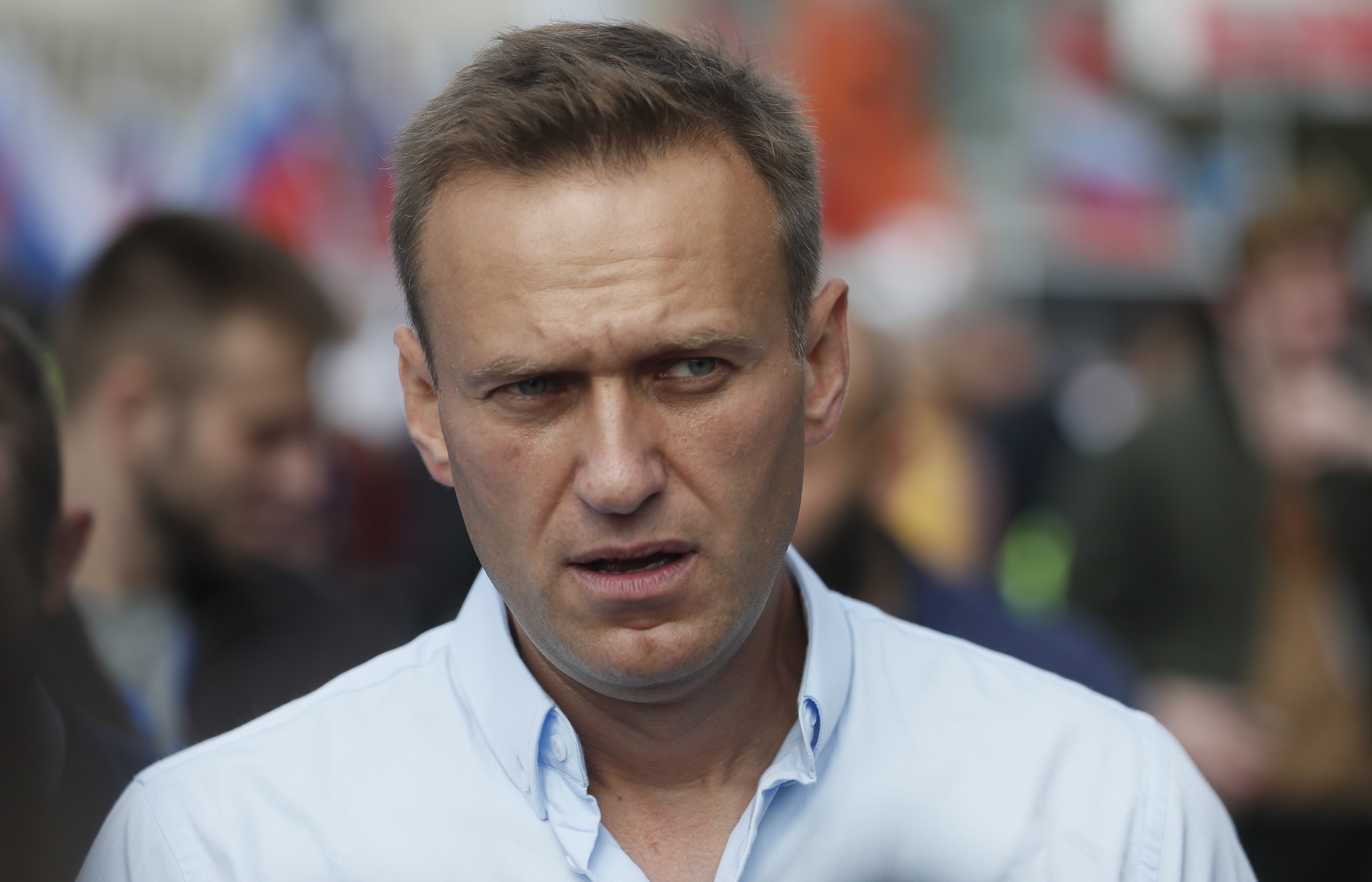 epa08616676 (FILE) - Russian Opposition activist Alexei Navalny attends a rally in support of opposition candidates in the Moscow City Duma elections in downtown of Moscow, Russia, 20 July 2019 (reissued 21 August 2020).  A German human rights group was to bring Russian opposition leader Alexei Navalny from Omsk, Russia, to a German hospital for treatment after a suspected poisoning left him comatose.  EPA/SERGEI ILNITSKY *** Local Caption *** 55367308