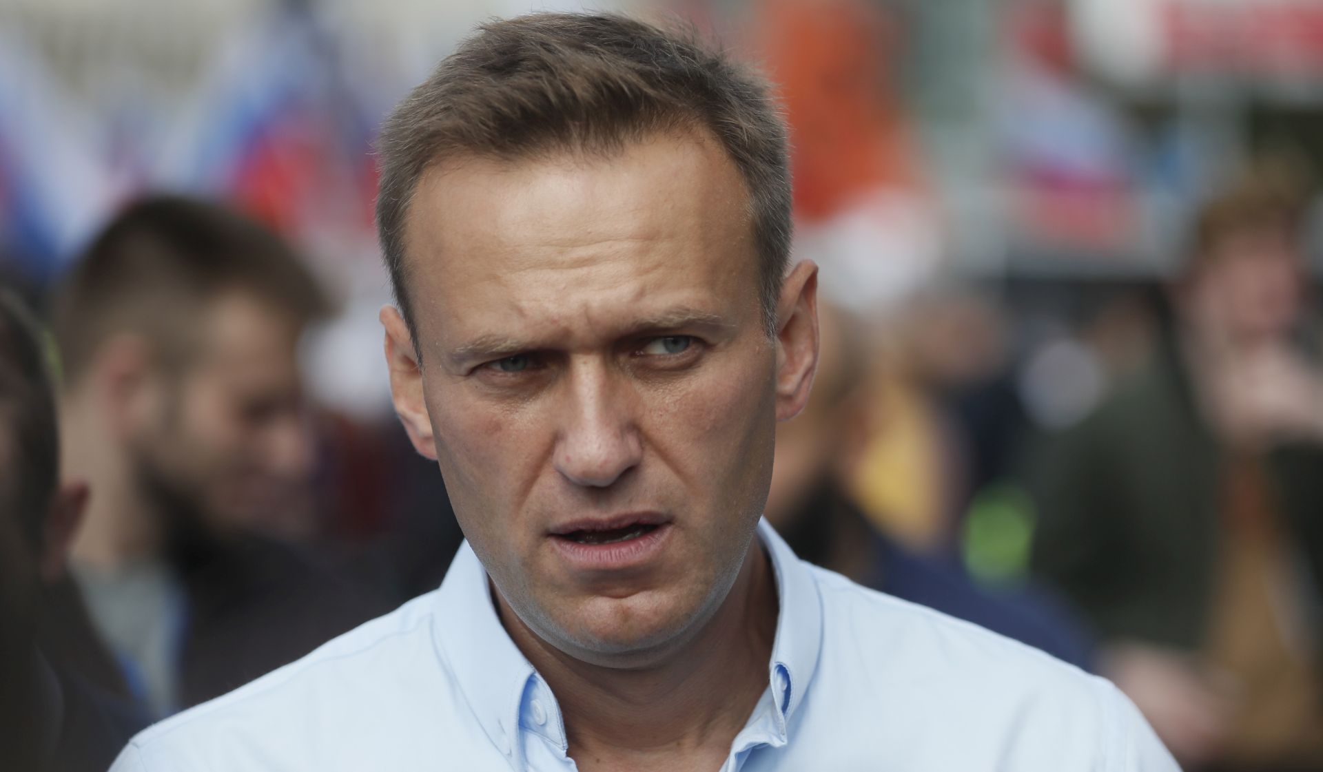 epa08616676 (FILE) - Russian Opposition activist Alexei Navalny attends a rally in support of opposition candidates in the Moscow City Duma elections in downtown of Moscow, Russia, 20 July 2019 (reissued 21 August 2020).  A German human rights group was to bring Russian opposition leader Alexei Navalny from Omsk, Russia, to a German hospital for treatment after a suspected poisoning left him comatose.  EPA/SERGEI ILNITSKY *** Local Caption *** 55367308