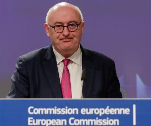 epa08627452 (FILE) - European Commissioner for Trade Phil Hogan gives a press conference in Brussels, Belgium, 12 December 2019 (reissued 26 August 2020). Hogan was was criticised for allegedly breaching coronavirus lockdown restrictions in the Republic of Ireland as he attended a golf dinner with more than 80 people on 19 August.  EPA/STEPHANIE LECOCQ