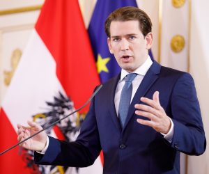 epa08631071 Austrian Chancellor Sebastian Kurz speaks during a press statement at the Austrian Chancellery in Vienna, Austria, 28 August 2020. Kurz gives a statement on the current situation and on the coming months with the main focus on economy and work, digitalization and education as well as social cohesion and civic engagement.  EPA/FLORIAN WIESER