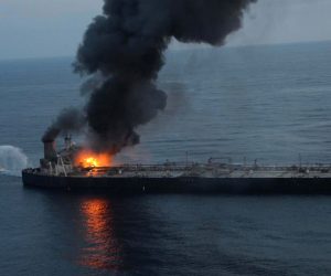 epa08645366 A handout photo made available by the Sri Lankan Air Force Media shows the Panama-flagged crude oil vessel MT New Diamond on fire off the east coast of Sri Lanka, 04 September 2020. The MT New Diamond, which was carrying 270,000 metric tons of crude oil from Kuwait, was on its way to the Indian port of Paradip when it caught fire.  EPA/SRI LANKAN AIR FORCE MEDIA HANDOUT HANDOUT HANDOUT EDITORIAL USE ONLY/NO SALES HANDOUT EDITORIAL USE ONLY/NO SALES