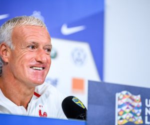 epa08647007 French national soccer team head coach Didier Deschamps attends a press conference at Friends Arena in Stockholm, Sweden September 04, 2020. France faces Sweden in the UEFA Nations League soccer match on 05 September 2020.  EPA/Joel Marklund / POOL ***SWEDEN OUT***