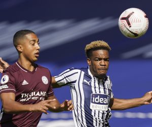 epa08666057 Leicester's Youri Tielemans (L) and West Bromwich Albion's Grady Diangana (R) in action during the English Premier League soccer match between West Bromwich Albion and Leicester City in West Bromwich, Britain, 13 September 2020.  EPA/Tim Keeton / Pool EDITORIAL USE ONLY. No use with unauthorized audio, video, data, fixture lists, club/league logos or 'live' services. Online in-match use limited to 120 images, no video emulation. No use in betting, games or single club/league/player publications.