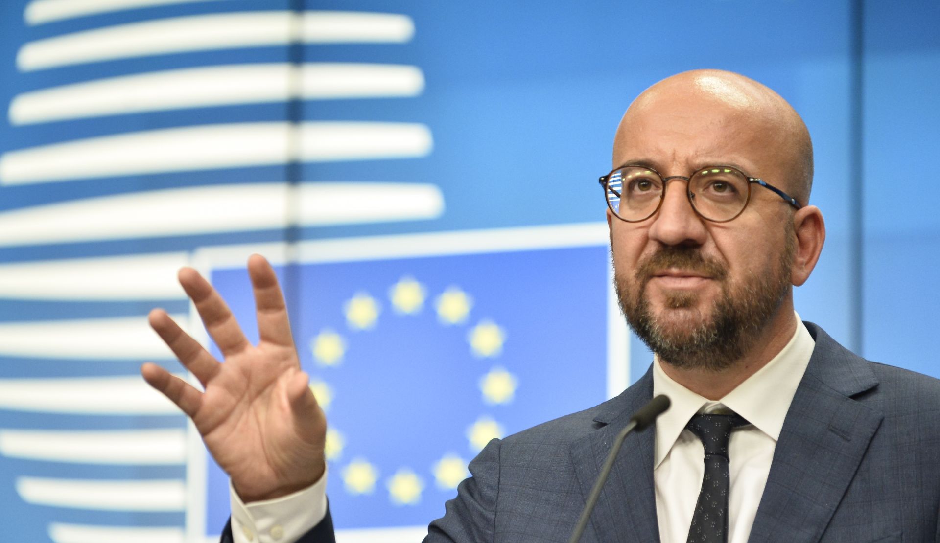 epa08714337 European Council President Charles Michel speaks during a press conference during a European Union (EU) summit in Brussels, Belgium, 02 October 2020.  EPA/Johanna Geron / POOL