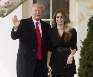 epa08715655 (FILE) - US President Donald J. Trump (L) waves beside outgoing White House Communications Director Hope Hicks (R) outside the Oval Office, before Trump departed the South Lawn of the White House by Marine One, in Washington, DC, USA, 29 March 2018 (reissued 02 October 2020). According to tweets by Trump and his wife Melania, both the President and the First Lady have tested positive for the SARS-CoV-2 coronavirus. US Presidential Councelor Hope Hicks had also tested positive for the virus.  EPA/MICHAEL REYNOLDS *** Local Caption *** 54230812