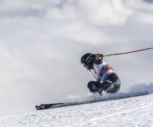epa08754806 Filip Zubcic of Croatia in action during the first run of the men's Giant Slalom race of the FIS Alpine Skiing World Cup season opener in Soelden, Austria, 18 October 2020.  EPA/CHRISTIAN BRUNA