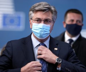 EU leaders summit in Brussels Croatia's Prime Minister Andrej Plenkovic arrives for the second face-to-face European Union summit since the coronavirus disease (COVID-19) outbreak, in Brussels, Belgium October 1, 2020. Aris Oikonomou/Pool via REUTERS POOL