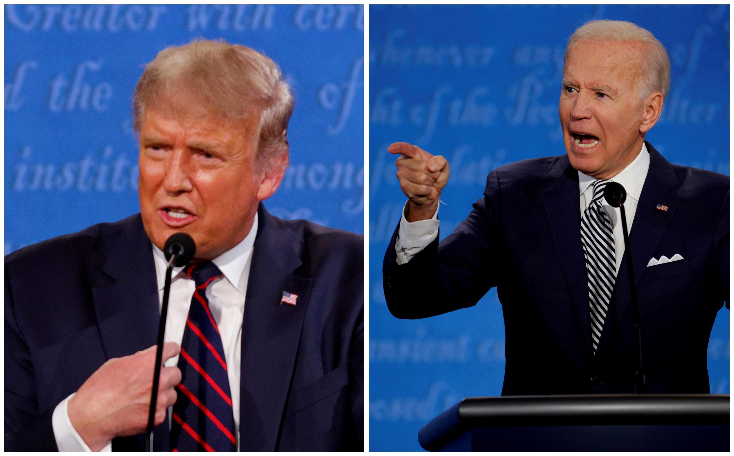 FILE PHOTO: A combination picture shows U.S. President Donald Trump and Democratic presidential nominee Joe Biden during the first 2020 presidential campaign debate, in Cleveland FILE PHOTO: A combination picture shows U.S. President Donald Trump and Democratic presidential nominee Joe Biden speaking during the first 2020 presidential campaign debate, held on the campus of the Cleveland Clinic at Case Western Reserve University in Cleveland, Ohio, U.S., September 29, 2020. REUTERS/Brian Snyder/File Photo BRIAN SNYDER