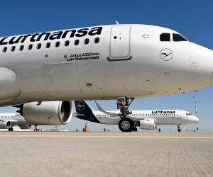 FILE PHOTO: Two Airbus A320neo airplanes of German carrier Lufthansa are parked FILE PHOTO: Two Airbus A320neo airplanes of German carrier Lufthansa are parked as air traffic is affected by the spread of the coronavirus disease (COVID-19), in Frankfurt, Germany, March 23, 2020. Arne Dedert/Pool via REUTERS/File Photo POOL