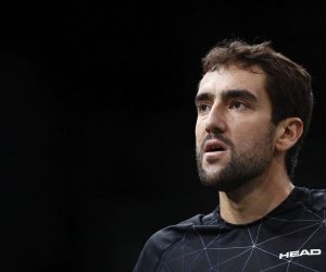 epa08793695 Marin Cilic of Croatia looks on during his first round match against Felix Auger-Aliassime of Canada at the Rolex Paris Masters tennis tournament in Paris, France, 02 November 2020.  EPA/YOAN VALAT