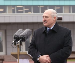 epa08804762 Belarusian President Alexander Lukashenko attends the first Belarusian Nuclear Power Plant (Belarusian NPP) during the plant's power launch event outside the city of Astravets (or Ostrovets) in the Grodno region of Belarus, 07 November 2020.  EPA/NIKOLAI PETROV / POOL