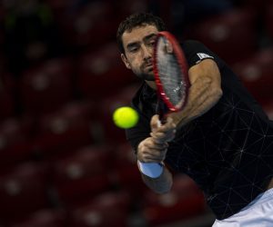 epa08810368 Marin Cilic of Croatia in action during his first round match against Jonas Forejtek of Czech Republic at the Sofia Open ATP 250 tennis tournament in Sofia, Bulgaria, 09 November 2020.  EPA/VASSIL DONEV