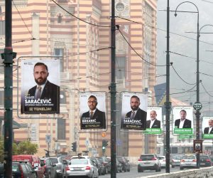 epa08818669 A general view showing various election campaign posters in Sarajevo, Bosnia and Herzegovina, 13 November 2020. More than three million Bosnian citizens are eligible to vote in the country's Local elections on 15 November 2020.  EPA/FEHIM DEMIR
