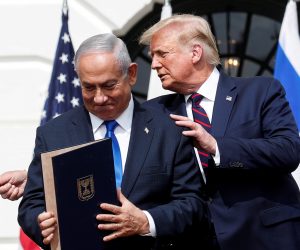 FILE PHOTO: U.S. President Trump hosts leaders for Abraham Accords signing ceremony at the White House in Washington FILE PHOTO: Israel's Prime Minister Benjamin Netanyahu stands with U.S. President Donald Trump after signing the Abraham Accords, normalizing relations between Israel and some of its Middle East neighbors,  in a strategic realignment of Middle Eastern countries against Iran, on the South Lawn of the White House in Washington, U.S., September 15, 2020. REUTERS/Tom Brenner/File Photo TOM BRENNER