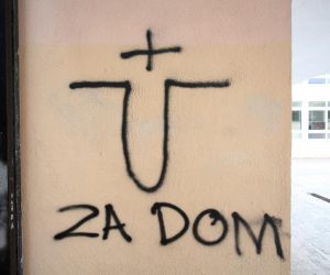 11.02.2019., Split - Na Osnovnoj skoli Skalice osvanuli su natpisi kojima se vrijedja Srbe. Photo: Miranda Cikotic/PIXSELL