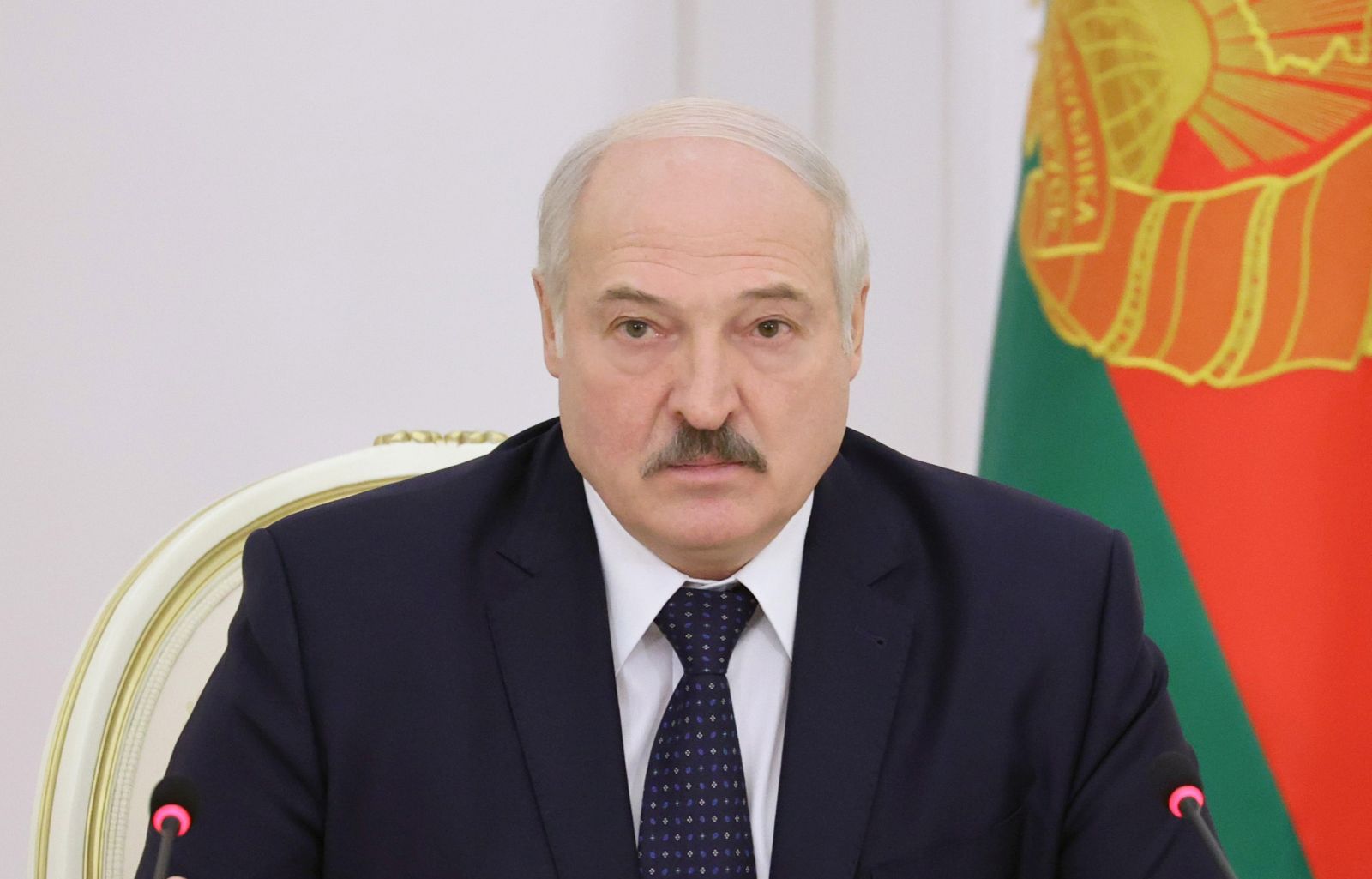 epa08868590 Belarusian President Alexander Lukashenko talks during a meeting for economy assessment for 2020 and a draft forecast documents for 2021 in Minsk, Belarus, 07 December 2020.  EPA/MAXIM GUCHEK/ POOL MANDATORY CREDIT