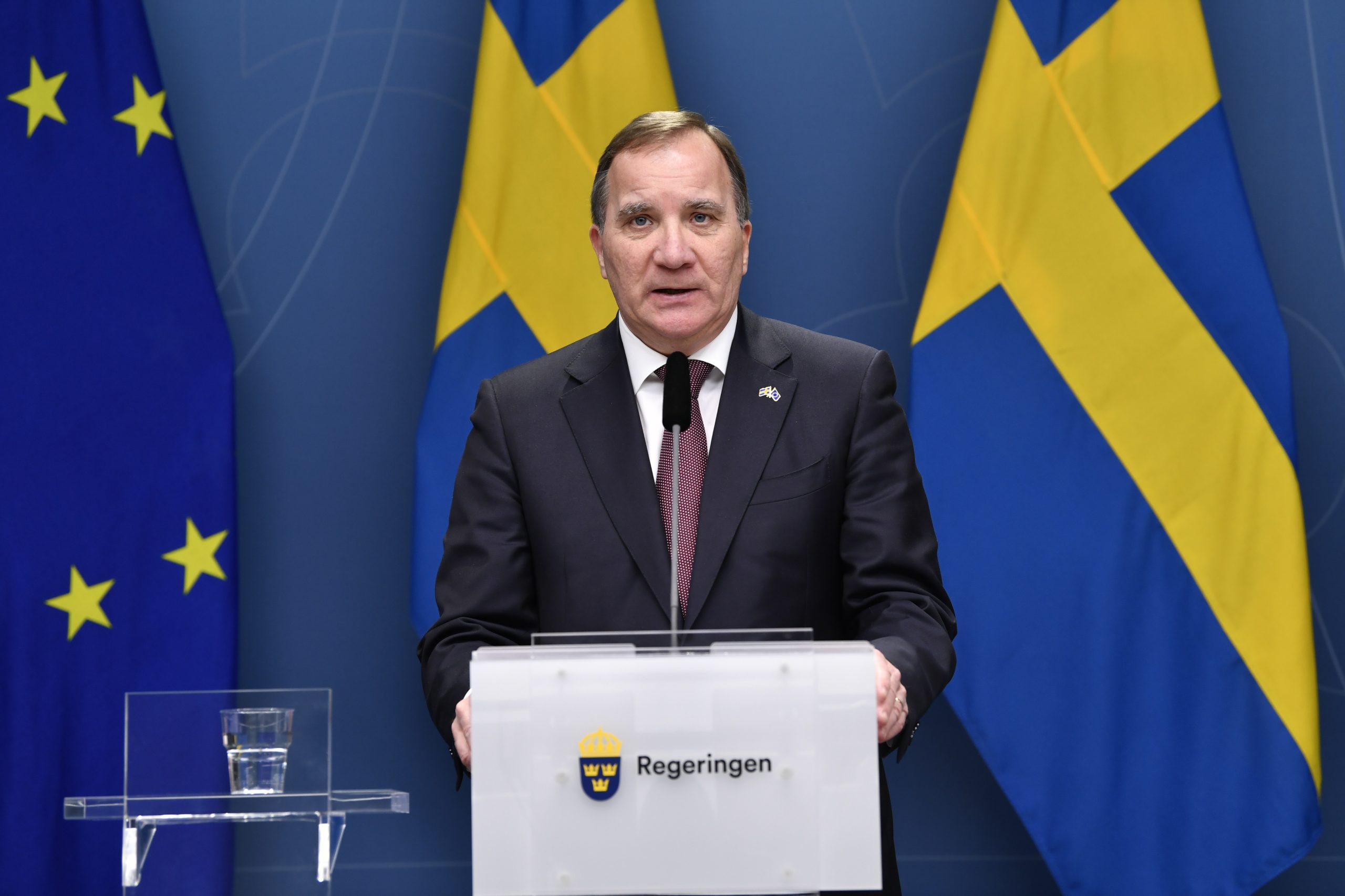 epa08870383 Sweden's Prime Minister Stefan Lofven talks about the advice before Christmas and the New Year holidays during a press conference in Stockholm, Sweden, 08 December 2020. According to reports, public gatherings and private meetings over Christmas and New Year will be limited to eight people.  EPA/HENRIK MONTGOMERY SWEDEN OUT