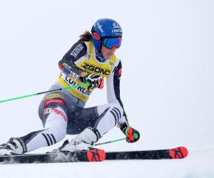 epa08878631 Petra Vlhova of Slovakia in action during the Women's Giant Slalom race at the FIS Alpine Skiing World Cup in Courchevel, France, 12 December 2020.  EPA/SEBASTIEN NOGIER