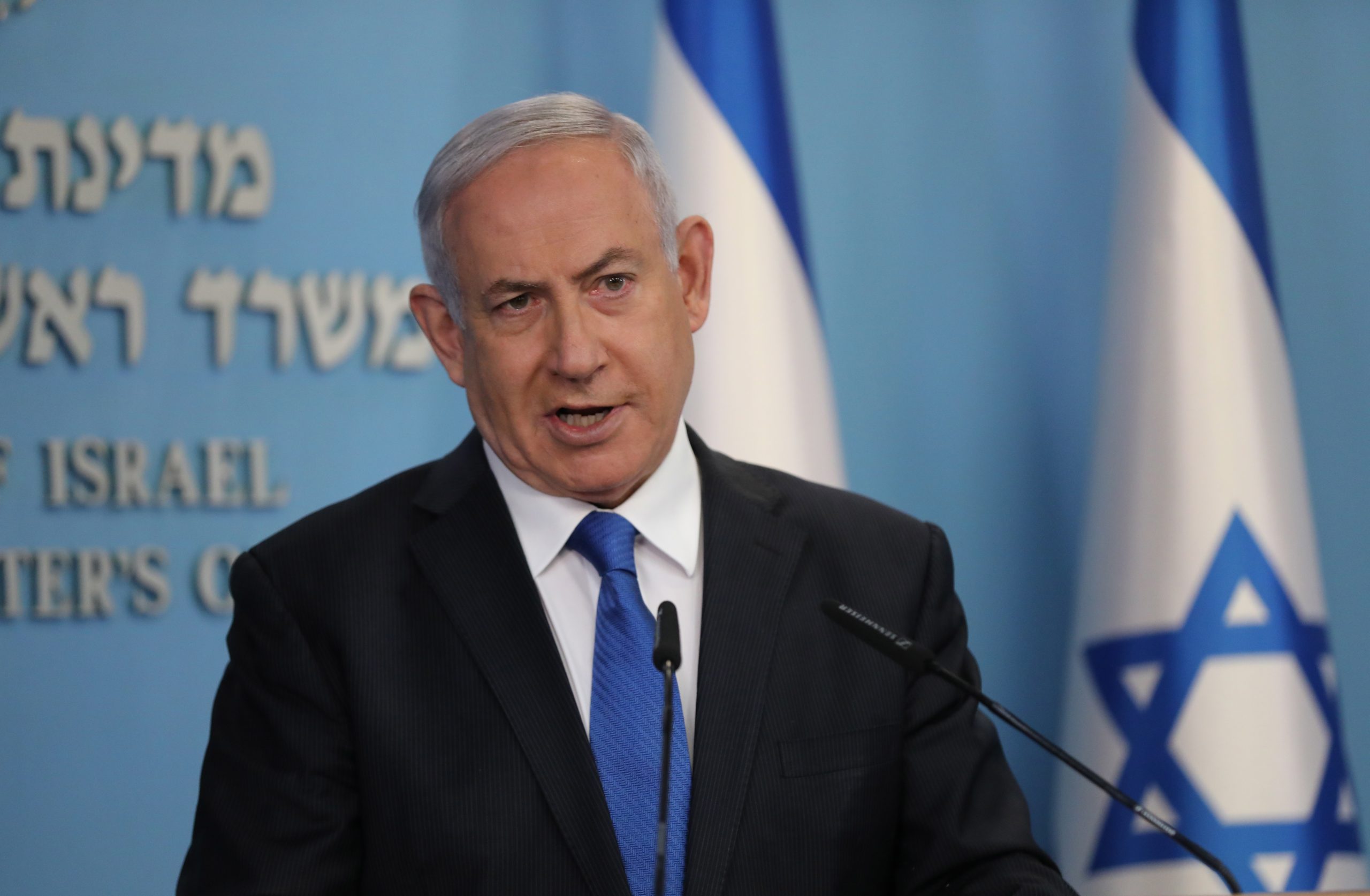 epa08883728 (FILE) - Israeli Prime Minister Benjamin Netanyahu announces a peace agreement to Establish Diplomatic ties between Israel and the United Arab Emirates, at the Prime Minister office in Jerusalem, Israel, 13 August 2020 (reissued 14 December 2020). Israeli media reports on 14 December 2020 state Benjamin Netanyahu, following an epidemiological inquiry, will go into quarantine until Friday, 18 December 2020 after meeting with a verified coronavirus patient. The prime minister underwent corona tests 13 December and 14 December that were found to be negative,  EPA/ABIR SULTAN / POOL *** Local Caption *** 56272312