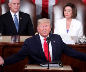 epa08931278 (FILE) US President Donald J. Trump (B) delivers his State of the Union address in front of Vice President Mike Pence (L) and Speaker of the House Nancy Pelosi during a joint session of congress in the House chamber of the US Capitol in Washington, DC, USA 04 February 2020  (reissued 11 January 2021). According to reports on 11 January 2021, US House Speaker Nancy Pelosi urged US Vice President Mike Pence to oust US President Trump by invoking the 25th amendment, or said the Democrats would move forward with an impeachment.  EPA/MICHAEL REYNOLDS