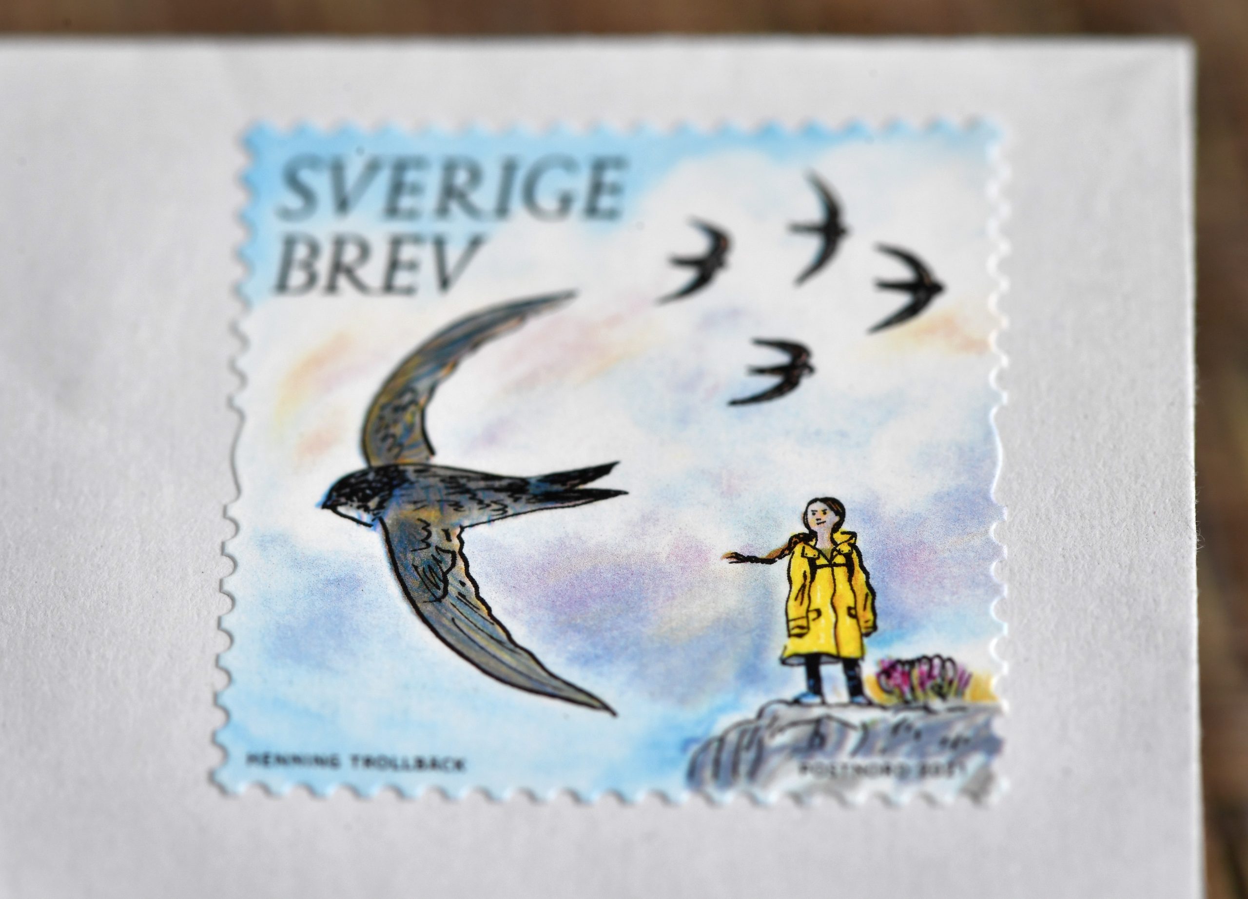 epa08936904 Swedish environmental activist Greta Thunberg appears on a postal stamp that is part of a series focusing on the environment, illustrated by Henning Trollback and released in Sweden, in Stockholm, Sweden, 14 January 2021.  EPA/ANDERS WIKLUND  SWEDEN OUT