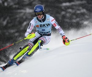 epa08940938 Clement Noel of France in action during the first run of the Men's Slalom at the FIS Alpine Skiing World Cup in Flachau, Austria, 16 January 20201.  EPA/CHRISTIAN BRUNA