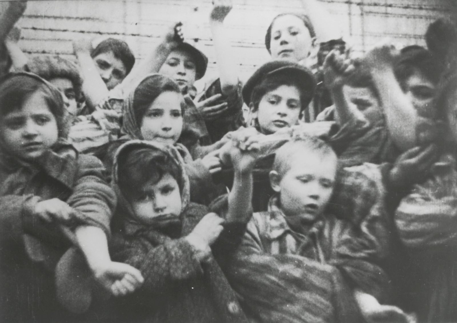 epa08966064 A handout photo made available by the Auschwitz Memorial and Museum shows the children in the Auschwitz-Birkenau concentration camp in Oswiecim showing their tatooed numbers on their arms after the liberation at the former German Nazi concentration and extermination camp Auschwitz-Birkenau in Oswiecim, Poland, January 1945 (reissued 26 January 2021). The 76th anniversary of the liberation of the largest German Nazi concentration and death camp on 27 January 1945, will be commemorated online due to the coronavirus Covid-19 pandemic, with online broadcast and discussion panels focused on the fate of children in Auschwitz. The liberation of the Auschwitz-Birkenau is commemorated as International Holocaust Remembrance Day worldwide. The biggest German Nazi death camp KL Auschwitz-Birkenau was a complex of over 40 concentration and extermination camps operated by Nazi Germany near Oswiecim in occupied Poland during World War II, and a central site in the Nazis' plan to the so-called 'Final Solution' and the Holocaust (Shoa). It is estimated that 1.3 million people were sent to Auschwitz, and 1.1 million died there including 960,000 Jews, 74,000 non-Jewish Poles, 21,000 Roma people, 15,000 Soviet prisoners of war, and up to 15,000 other Europeans. Prisoners who were not gassed in chambers died of starvation, exhaustion, disease, individual executions, beatings or were killed during medical experiments. According to data from Auschwitz memorial,  at least 232,000 children and young people were deported to Auschwitz, of whom 216,000 were Jews, 11,000 Roma, about 3,000 Poles, more than 1,000 Belarusians, and several hundred Russians, Ukrainians, and others. A total of about 23,000 children and young people were registered in the camp. Slightly more than 700 were liberated on the territory of Auschwitz in January 1945.  EPA/www.auschwitz.org / HANDOUT  HANDOUT EDITORIAL USE ONLY/NO SALES *** Local Caption *** 55790113