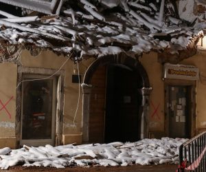12.01.2021., Petrinja - Nocne fotografije centra Petrinje dva tjedna nakon potresa.
Photo: Matija Habljak/PIXSELL