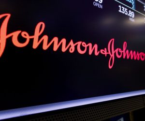 epa08973553 A screen shows the logo for the pharmaceutical company Johnson and Johnson on the floor of the New York Stock Exchange in New York, New York, USA, 29 May 2019 (reissued 29 January 2021). Johnson and Johnson on 29 January 2021 said their new single shot Covid-19 vaccine that had been tested in a trial since September 2020 on more than 44,000 volunteers, is 85 per cent effective in preventing severe illness, and 66 per cent effective in preventing symptomatic illnesses.  EPA/JUSTIN LANE *** Local Caption *** 55233447