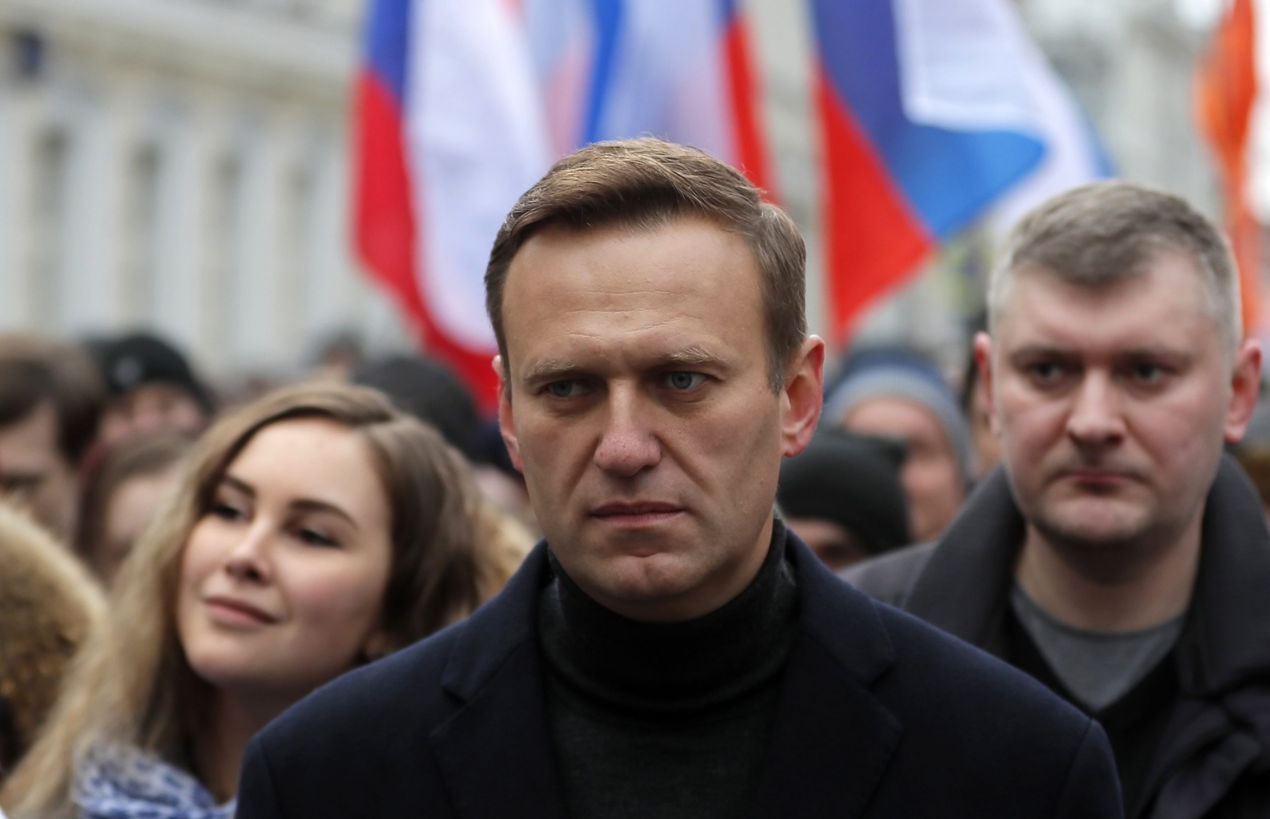 epa08982071 (FILE) - Russian opposition leader and anti-corruption activist Alexei Navalny (C) takes part in a memorial march for Boris Nemtsov marking the fifth anniversary of his assassination in Moscow, Russia, 29 February 2020 (reissued 02 February 2021). According to reports 02 February 2021, Alexei Navalny was sentenced by a court in Moscow to prison for 3,5 years.  EPA/YURI KOCHETKOV *** Local Caption *** 56313826