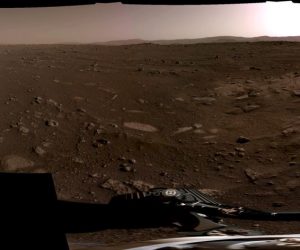 epa09030191 A handout photo made available by NASA shows This panorama, taken on 20 February  2021 (Issued on 22 February 2021), by the Navigation Cameras, or Navcams, aboard NASA’s Perseverance Mars rover, was stitched together from six individual images after they were sent back to Earth. A key objective for Perseverance's mission on Mars is astrobiology, including the search for signs of ancient microbial life. The rover will characterize the planet's geology and past climate, pave the way for human exploration of the Red Planet, and be the first mission to collect and cache Martian rock and regolith.  EPA/NASA/JPL-Caltech HANDOUT  HANDOUT EDITORIAL USE ONLY/NO SALES