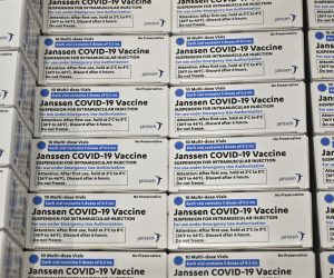 epa09045028 The first boxes of the Johnson and Johnson COVID vaccines at the McKesson Facility in Shepherdsville, Kentucky, USA, 01 March 2021. US Food and Drug Administration (FDA) on 27 February approved Johnson & Johnson single dose coronavirus vaccine, of which 3.9 doses will be distributed all over US.  EPA/TIMOTHY D. EASLEY / POOL