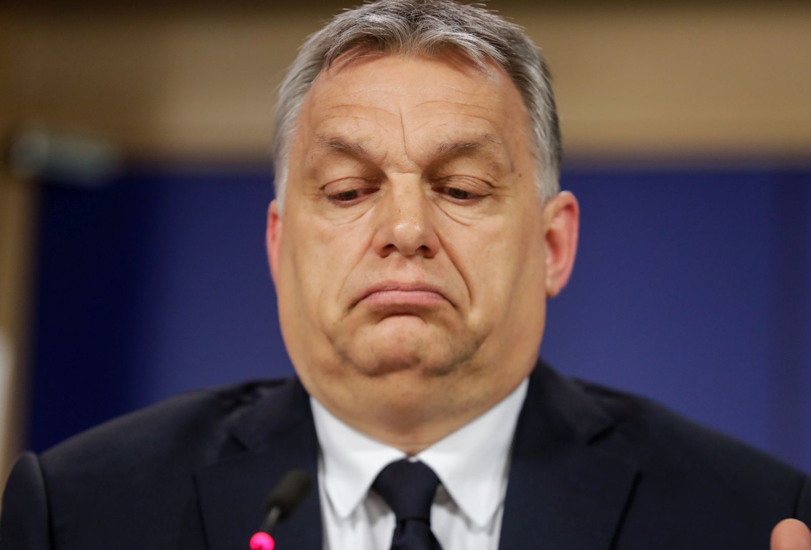 epa09048482 (FILE) Hungarian Prime Minister Viktor Orban gives a press conference at the end of the European People's Party (EPP) Political Assembly at the European Parliament in Brussels, Belgium, 20 March 2019 (reissued 03 March 2021). Hungary’s ruling rightwing Fidesz party announced 03 March 2021 it will leave the main centre-right political grouping in the European parliament after the European People’s party (EPP) voted to change its internal laws on excluding members.  EPA/STEPHANIE LECOCQ *** Local Caption *** 55069211