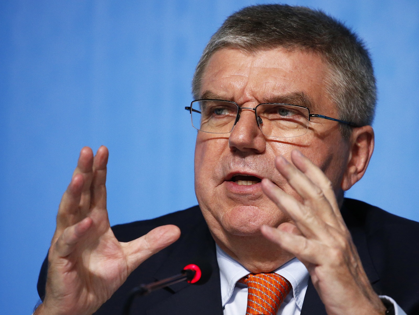 epa09065673 (FILE) IOC President Thomas Bach of Germany gestures during a press conference in Rio de Janeiro, Brazil, 04 August 2016. The Rio 2016 Olympic Games will take place from 05 to 21 August 2016  (reissued on 10 March 2021). Thomas Bach has been re-elected President of the International Olympic Committee (IOC) to serve a final four-year term, the IOC announed on 10 March 2021.  EPA/LARRY W. SMITH *** Local Caption *** 52925631