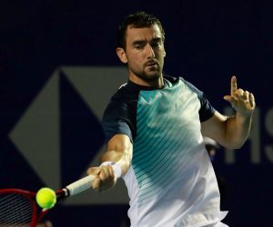 epa09077366 Marin Cilic of Croatia in action against Sebastian Korda of the USA during their  match at the Mexican Open tennis tournament in Acapulco, Guerrero state, Mexico, 15 March 2021.  EPA/David Guzman