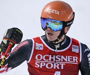 epa09085292 Filip Zubcic of Croatia reacts in the finish area during the second run of the men's Giant Slalom race at the FIS Alpine Skiing World Cup finals, in Lenzerheide, Switzerland, 20 March 2021.  EPA/GIAN EHRENZELLER