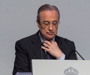 epa09110453 (FILE) - A file picture shows Real Madrid's president Florentino Perez delivering a speech during the event held to award members with 25, 50 and 60 years of membership at the IFEMA Trade Fair Center in Madrid, Spain, 03 November 2018 (reissued 01 April 2021). Florentino Perez has demanded the Electoral Board to start the procedure to call for the club's presidential elections, after the Board of Directors meeting held on 01 April 2021.  EPA/Rodrigo Jimenez