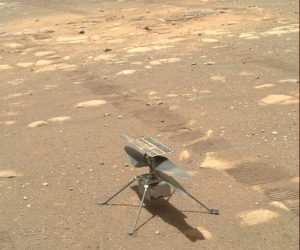 epa09119784 A handout photo made available by NASA shows an image of NASA's Ingenuity Helicopter acquired by NASA's Perseverance Mars rover using its SHERLOC WATSON camera, on Sol 46, the 46th Martian day of the mission, 07 April 2021. The helicopter was released by the rover after being charged and is expected to fly in a dedicated fly zone no earlier than 08 April. Having landed on Mars on 18 February, Perseverance's main mission on Mars is astrobiology and the search for signs of ancient microbial life, according to NASA.  EPA/NASA/JPL-Caltech/HANDOUT  HANDOUT EDITORIAL USE ONLY/NO SALES