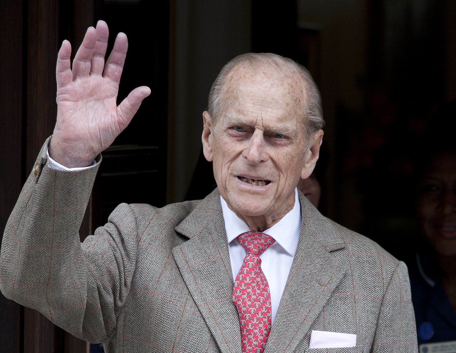 epa09123930 (FILE) Britain's Prince Philip, the Duke of Edinburgh waves as he is discharged from the King Edward VII hospital in central London, Britain, 09 June 2012  . According to Royal Family, Prince Philip has died aged 99 on 09 April 2021.  EPA/KAREL PRINSLOO