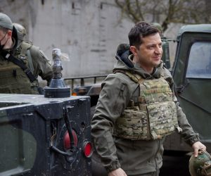 epa09124884 A handout photo made available by the Ukrainian Presidential Press Service shows Ukraine's President Volodymyr Zelensky on his working visit to the eastern Ukrainian conflict zone, 09 April 2021. 'Ukraine does not want a new hot war with Russia, but is ready to defend itself in a case of a military attack', Ukrainian Foreign minister Dmytro Kuleba said in an exclusive interview with EFE-EPA earlier in the day. Kuleba blamed Russia for the biggest military buildup at Ukraine's border since 2014 and said this was an attempt to intimidate Ukraine.  EPA/PRESIDENTIAL PRESS SERVICE / HANDOUT  HANDOUT EDITORIAL USE ONLY/NO SALES