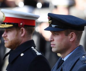 epa09139898 (FILE) - Britain's Prince Harry (L) and Prince William (R) stand at the Cenotaph on Whitehall during the Remembrance Sunday day service in London, Britain, 10 November 2019 (reissued 16 April 2021). According to the Buckingham Palace, the Dukes of Cambridge and Sussex will not walk next to each other and won't wear military uniforms during their grandfather's funeral. Britain's Prince Philip, the Duke of Edinburgh, has died on 09 April 2021 aged 99 and his funeral will take place in Windsor on 17 April.  EPA/ANDY RAIN