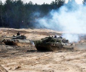 NATO enhanced Forward Presence battle group military exercise Crystal Arrow 2021 in Adazi German Army Leopard 2 and Polish Army PT-91 tanks attend NATO enhanced Forward Presence battle group military exercise Crystal Arrow 2021 in Adazi, Latvia March 26, 2021 REUTERS/Ints Kalnins INTS KALNINS