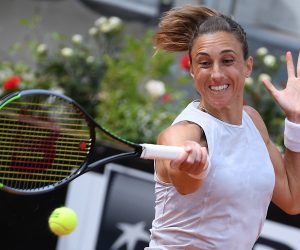 epa09198938 Petra Martic of Croatia in action against Jessica Pegula of the US during their women's singles quarter final match at the Italian Open tennis tournament in Rome, Italy, 14 May 2021.  EPA/ETTORE FERRARI