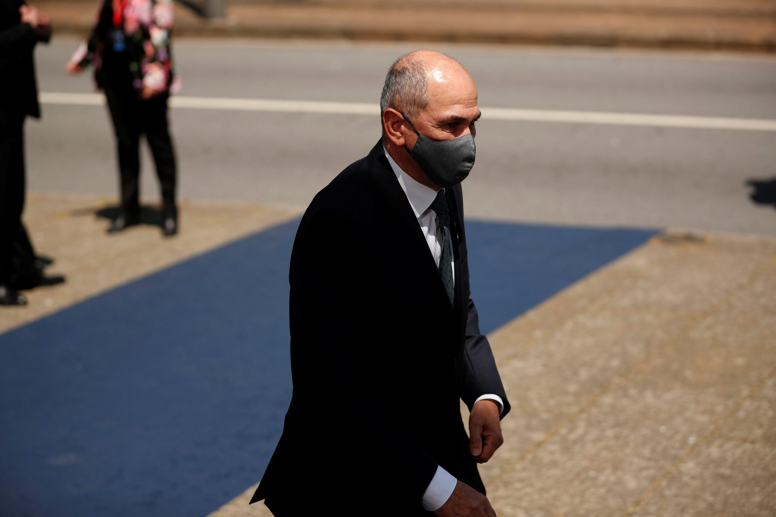 EU leaders meet to pledge commitment to social issues in post-pandemic world Slovenia's Prime Minister Janez Jansa arrives for an EU summit at the Alfandega do Porto Congress Center in Porto, Portugal May 7, 2021. Francisco Seco/Pool via REUTERS POOL