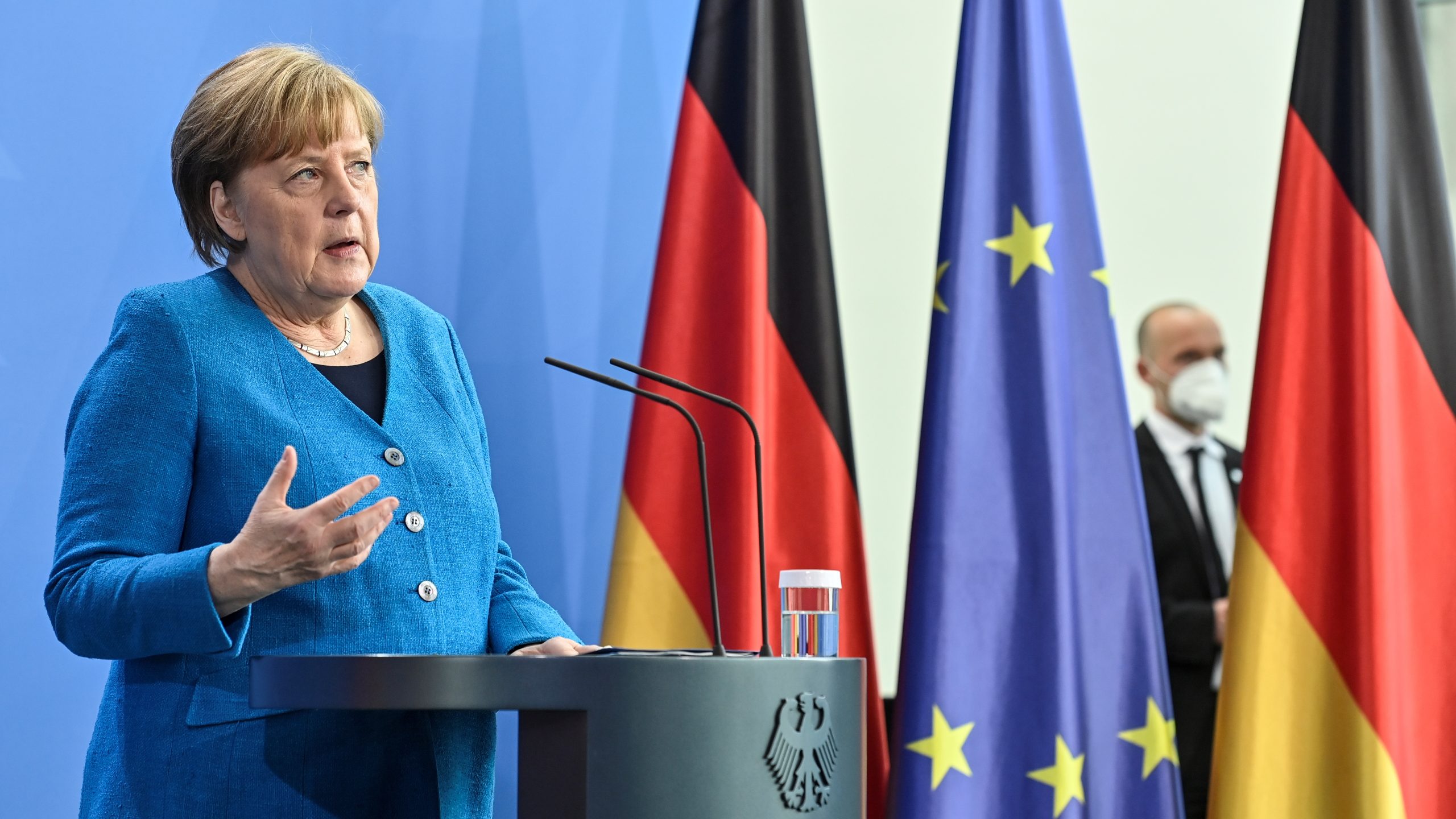 German Chancellor Angela Merkel holds a news conference in Berlin German Chancellor Angela Merkel speaks during a news conference in Berlin, Germany May 8, 2021. John MacDougall/Pool via REUTERS POOL