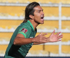 epa09246289 Bolivia's Marcelo Moreno Martins celebrates after scoring against Venezuela, during the South American qualifiers soccer match between Bolivia and Venezuela for the Qatar 2022 World Cup, at the Hernando Siles Stadium in La Paz, Bolivia, 03 June 2021.  EPA/MARTIN ALIPAZ / POOL