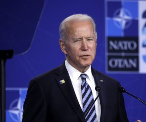 epa09271700 US President Joe Biden gives a press conference during a NATO summit at the North Atlantic Treaty Organization (NATO) headquarters in Brussels, Belgium, 14 June 2021. The 30-nation alliance hopes to reaffirm its unity and discuss increasingly tense relations with China and Russia, as the organization pulls its troops out after 18 years in Afghanistan.  EPA/OLIVIER HOSLET / POOL